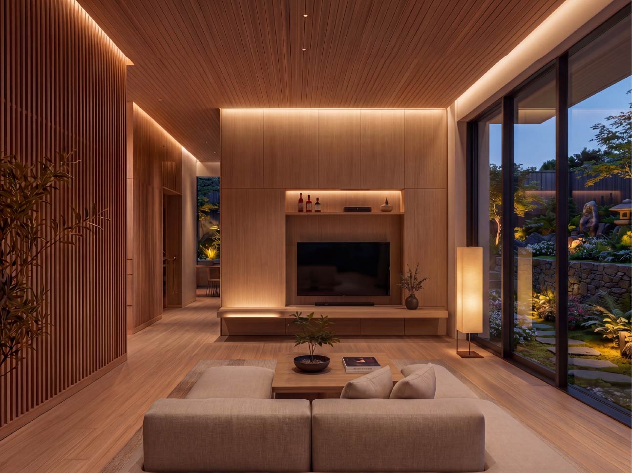 Trần sạch, đèn glow gần như ẩn