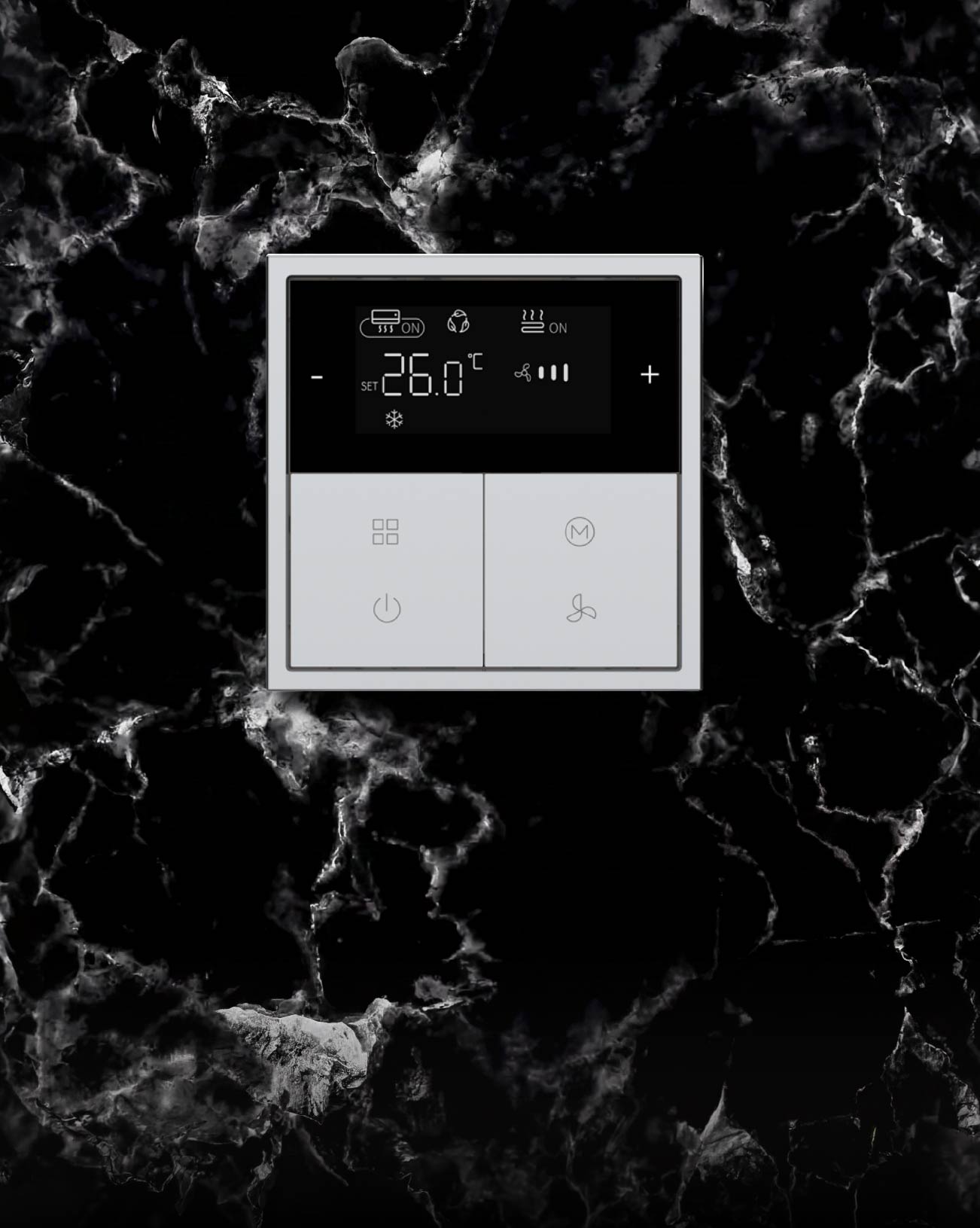 Thermostat Space Gray finish trên marble đen